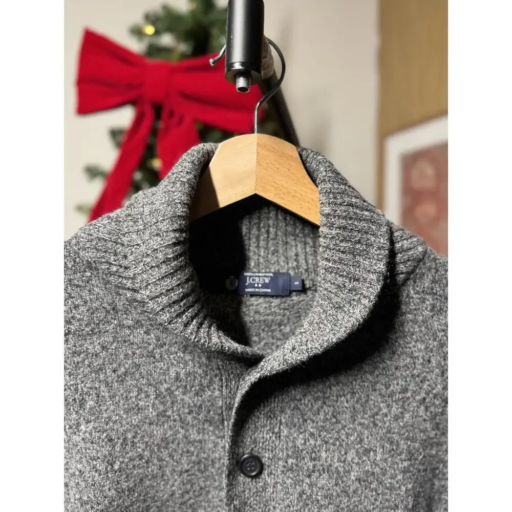 J.CREW Men's Gray Shawl Collar Henley Sweater